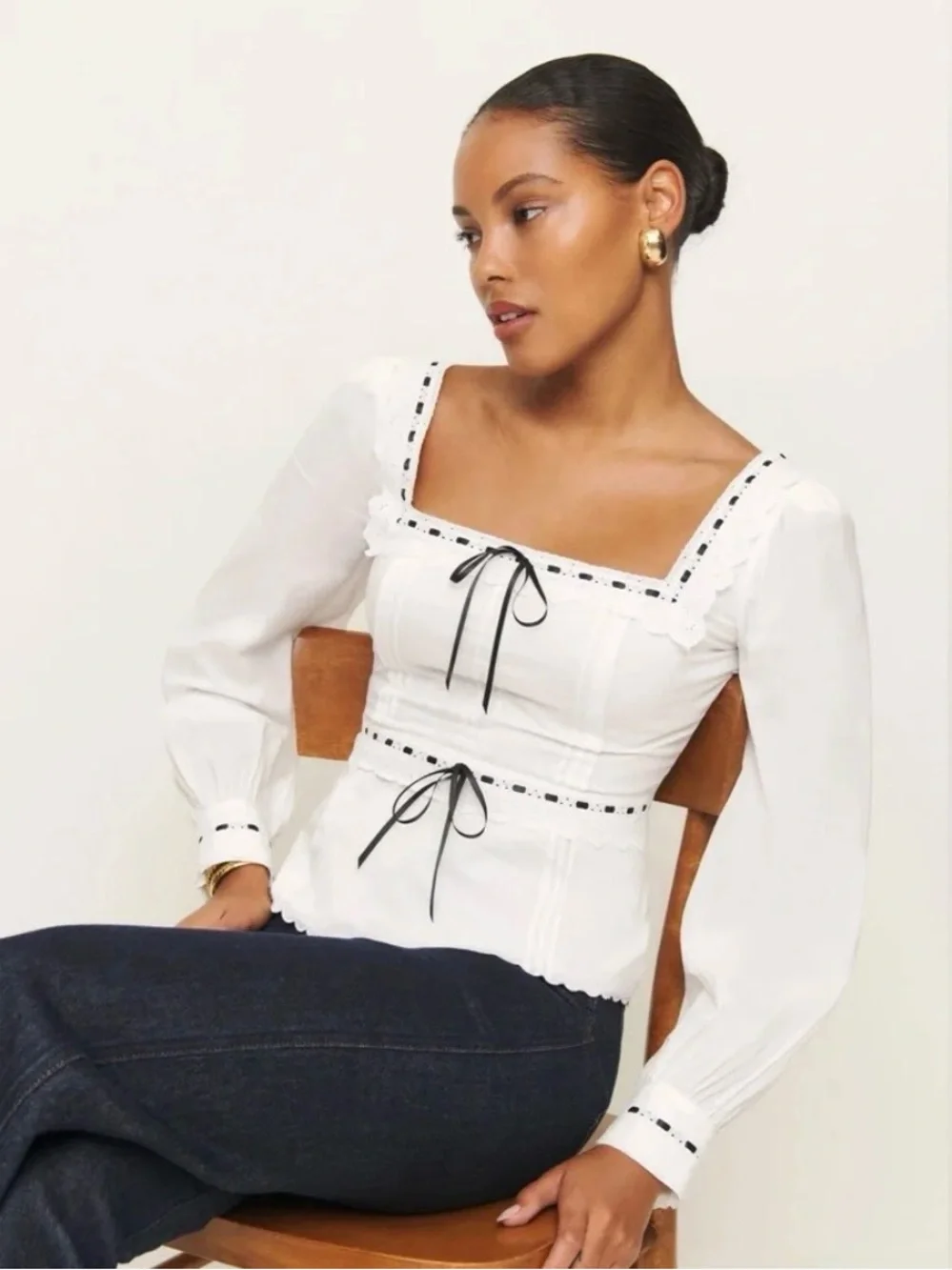 Reformation Haisley Top In White longsleeve size 10